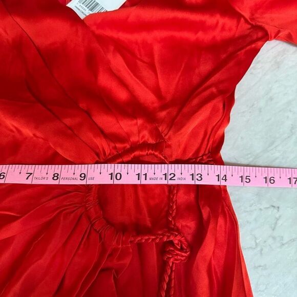 Cinq a Sept Serena 100% Silk Dress long sleeve faux wrap in red orange sz 4 NWT - Picture 10 of 14